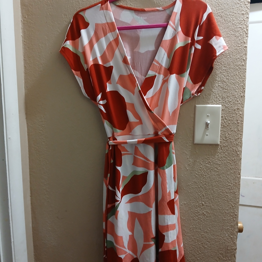 Nine West Red and White Floral Midi Dress